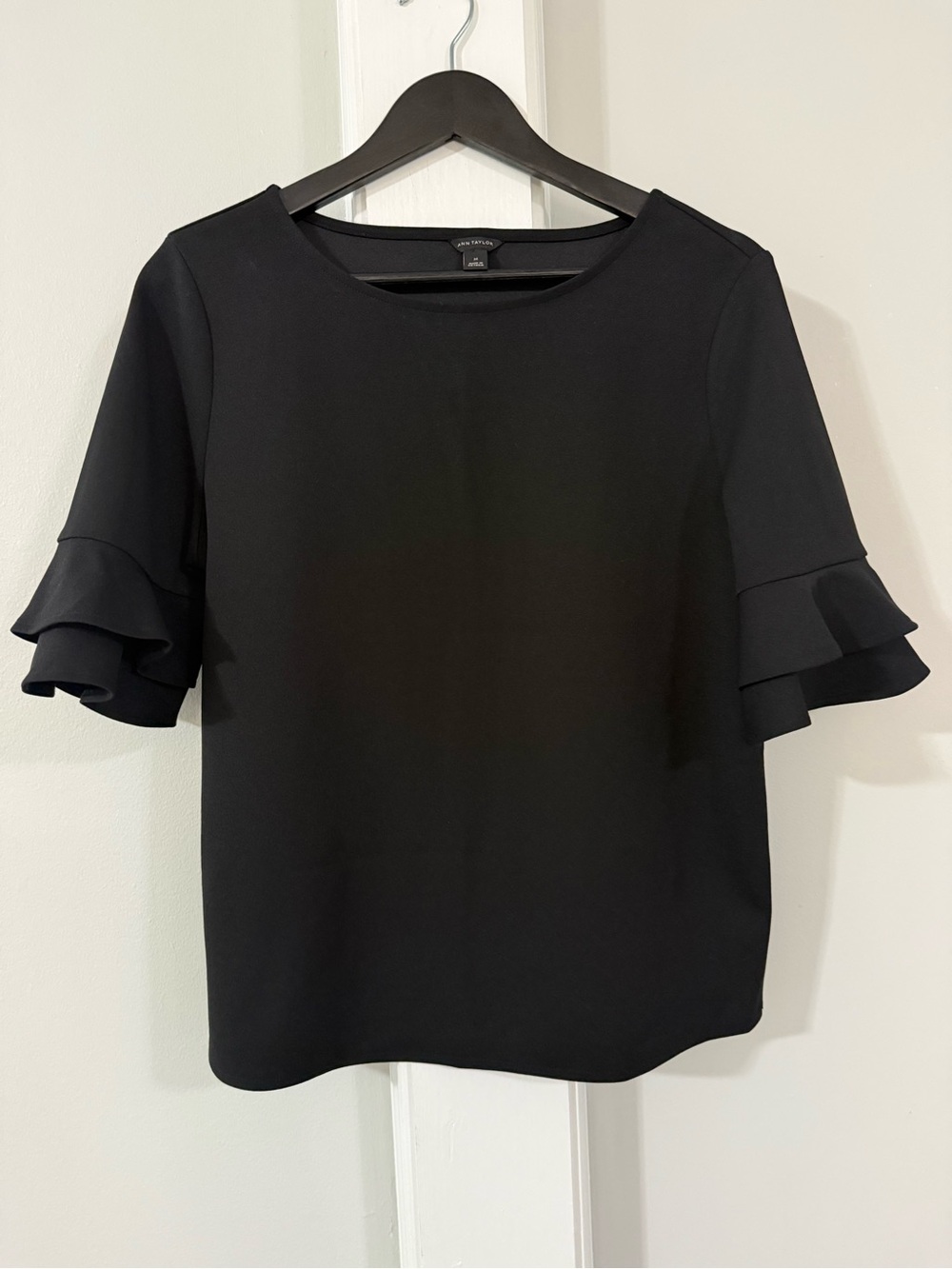 Ann Taylor Black Ruffle Sleeve Blouse
